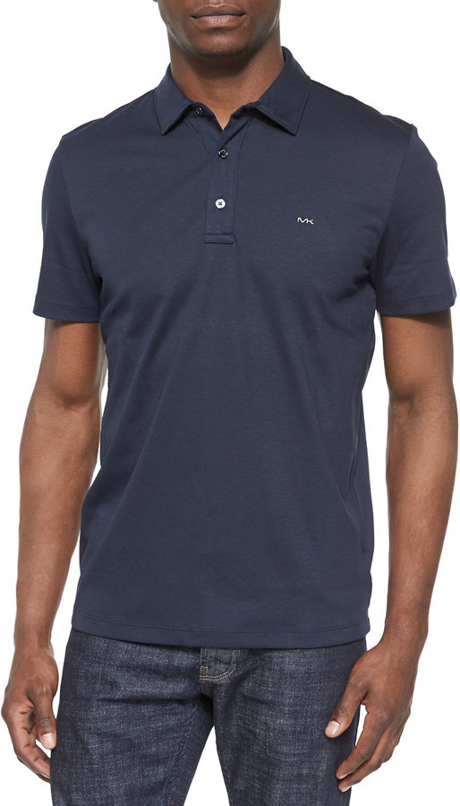 MICHAEL KORS Polo Shirt Navy Blue MK Gold Zipper Logo Short Sleeve