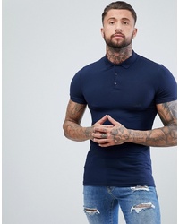ASOS DESIGN Muscle Fit Jersey Polo In Navy