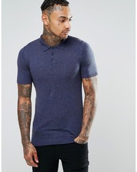 Asos Muscle Fit Knitted Polo In Navy Twist Cotton