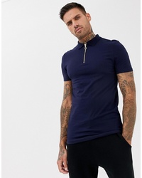 ASOS DESIGN Muscle Fit Polo With Zip Neck In Navy
