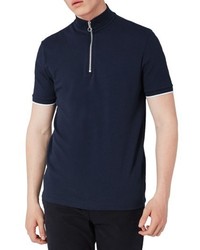 Topman Muscle Fit Quarter Zip Tipped Polo