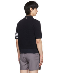 Thom Browne Navy Compact Waffle Polo