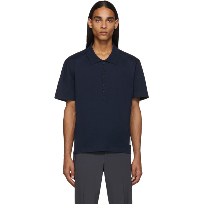 Thom Browne Navy Relaxed Fit Polo, $270 | SSENSE | Lookastic