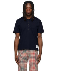 Thom Browne Navy Relaxed Fit Side Slit Polo