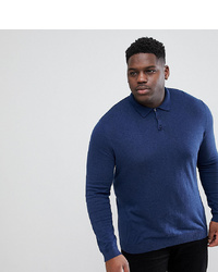 ASOS DESIGN Plus Muscle Fit Knitted Polo In Navy