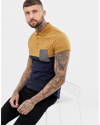 ASOS DESIGN Polo Shirt With Contrast Yoke And Pocket With Roll Sleeve In Navy