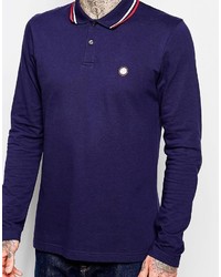 Pretty Green Polo Shirt With Tipping Long Sleeves