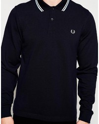 Fred Perry Polo Shirt With Twin Tip Long Sleeves In Slim Fit Navy