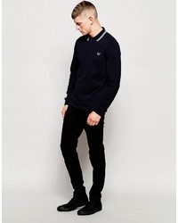 Fred Perry Polo Shirt With Twin Tip Long Sleeves In Slim Fit Navy