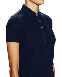 Derek Lam Ribbed Polo Top With Epualettes