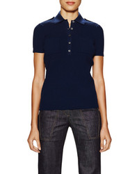 Derek Lam Ribbed Polo Top With Epualettes