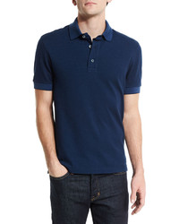 Tom Ford Short Sleeve Pique Oxford Polo Shirt Blue