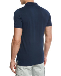 Kiton Short Sleeve Snap Placket Pique Polo Shirt Navy