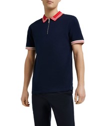 River Island Slim Fit Tipped Cotton Polo In Navy At Nordstrom