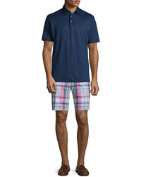 Peter Millar Summertime Linen Short Sleeve Polo Shirt Navy