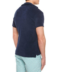 Orlebar Brown Terry Towel Short Sleeve Polo Shirt Navy