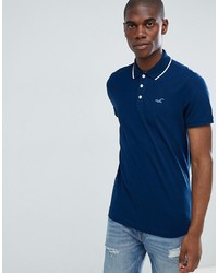 Hollister Tipped Pique Polo Seagull Logo Slim Fit In Navy