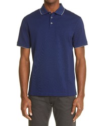 Giorgio Armani Tipped Short Sleeve Cotton Pique Polo In Solid Dark Blue At Nordstrom