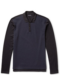 Lanvin Two Tone Cotton Piqu And Wool Blend Jersey Polo Shirt