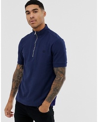 Fred Perry Waffle Texture Half Zip Funnel Neck Polo In Navy