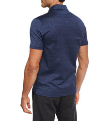 Ermenegildo Zegna Zigzag Melange Cotton Polo Shirt Dark Blue