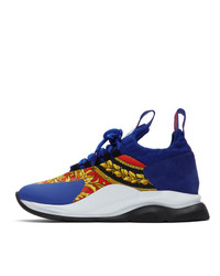 Versace Blue And Multicolor Cross Chain Reaction Sneakers
