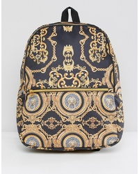 ASOS DESIGN Backpack In Black With Vintage Inspired Baroque Print