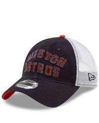 New Era Navy Houston Astros Frayed Wordmark Trucker 9twenty Adjustable Hat