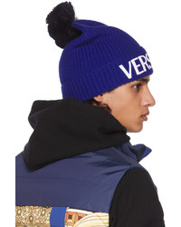Versace Blue Wool Logo Beanie