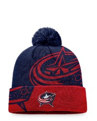 FANATICS Branded Navyred Columbus Blue Jackets Block Party Cuffed Knit Hat With Pom At Nordstrom