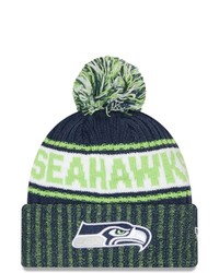 New Era College Navy Seattle Seahawks Marl Cuffed Knit Hat With Pom At Nordstrom