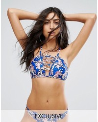 Missguided Floral Print Lattice Bikini Top