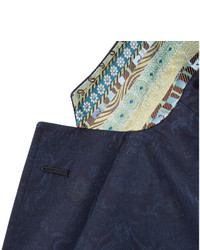 Etro Blue Slim Fit Damask Printed Stretch Cotton Blazer