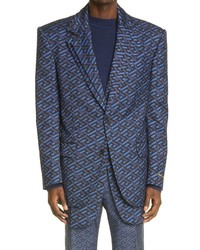 Versace La Greca Monogram Jacquard Wool Blend Suit Jacket