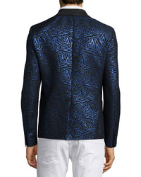 Pierre Balmain Star Print Jacquard One Button Evening Jacket Blackblue
