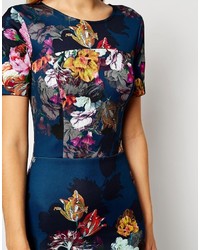 Asos Floral Print Scuba Body Conscious Dress