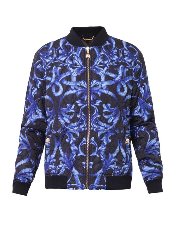 versace baroque print bomber jacket