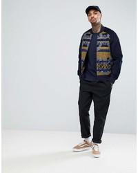 Asos Bomber Jacket In Geo Tribal Print With Cord Sleeves