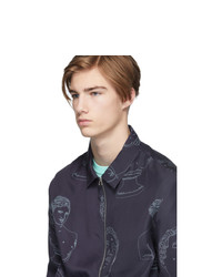 Band Of Outsiders Navy Marbles Summer Bomber Jacket