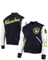 PRO STANDARD Navy Milwaukee Brewers Varsity Logo Full Zip Jacket