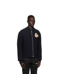 Palm Angels Navy Wool Bear Bomber Jacket