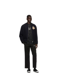 Palm Angels Navy Wool Bear Bomber Jacket