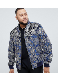 ASOS Edition Plus Bomber Jacket With Sequin Jacquard In Navy