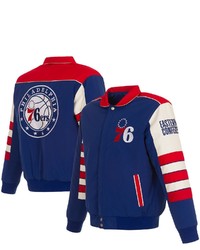 JH DESIGN Royal Philadelphia 76ers Stripe Colorblock Nylon Reversible Full Snap Jacket In Blue At Nordstrom