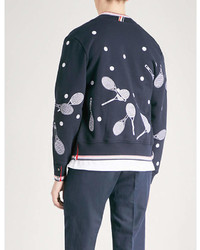 Thom Browne Tennis Embroidered Cotton Jersey Zip Up Sweatshirt