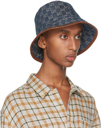 Gucci Blue Brown Canvas Gg Bucket Hat