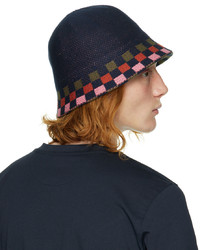 Paul Smith Navy Crochet Checkerboard Hat
