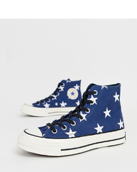 Navy Print Canvas High Top Sneakers