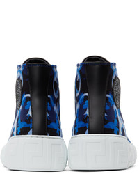 Versace Blue Baroccoflage Greca High Top Sneakers