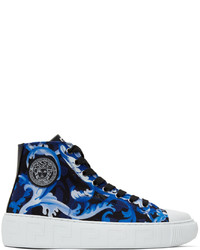 Versace Blue Baroccoflage Greca High Top Sneakers